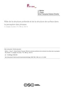 Rôle de la structure profonde et de la structure de surface dans la perception des phrases - article ; n°16 ; vol.4, pg 106-110