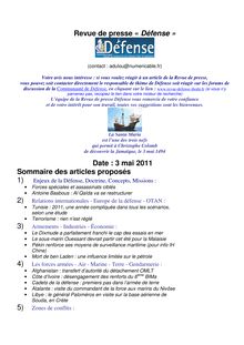 Revue de presse « Défense » Date : 3 mai 2011 Sommaire des ...