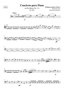 Partition bassons 1, 2, Piano Concerto No.13, C major, Mozart, Wolfgang Amadeus