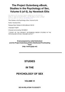 Studies in the Psychology of Sex, Volume 6 - Sex in Relation to Society