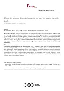 Etude de l accord du participe passé sur des corpus de français parlé - article ; n°1 ; vol.61, pg 7-30