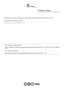 Rythmes et corrélations des développements industriel et agricole en Roumanie - article ; n°1 ; vol.68, pg 15-17