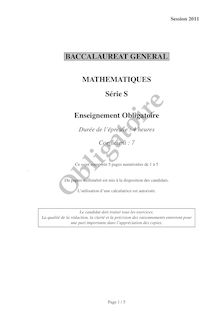 Sujet du bac S 2011: Mathématique Obligatoire