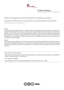 Réforme agraire et marché foncier en Amérique Latine : quelques réflexions au sujet des cas vénézuéliens et chiliens - article ; n°1 ; vol.191, pg 8-12