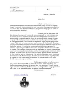 Lettre de Balzac à Madame Hanska, de  MARTY & ROUSSEAU