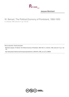 W. Beinart, The Political Economy of Pondoland, 1860-1930  ; n°3 ; vol.23, pg 132-133