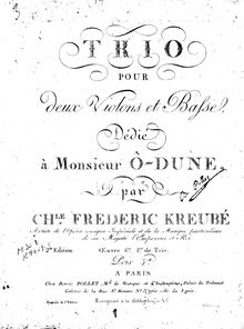 Partition violon 1, Trio pour deux violons et basse, D minor, Kreubé, Charles-Frédéric
