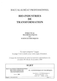 Bacpro bio industries mathematiques et sciences physiques 2003