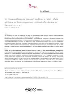 Un nouveau réseau de transport fondé sur le métro : effets généraux sur le développement urbain et effets locaux sur l occupation du sol - article ; n°2 ; vol.6, pg 67-79