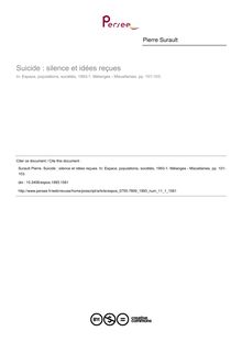 Suicide : silence et idées reçues - article ; n°1 ; vol.11, pg 101-103