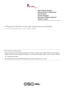 Rapports, Études et avis des organismes consultatifs - article ; n°1 ; vol.16, pg 285-304