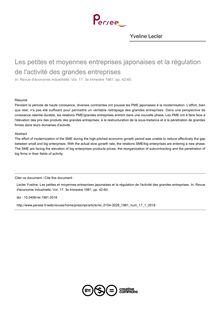 Les petites et moyennes entreprises japonaises et la régulation de l activité des grandes entreprises - article ; n°1 ; vol.17, pg 42-60