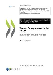 Women Entrepreneurs in the OECD : Key evidence and policy challenges