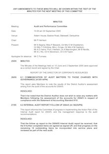 Audit & Performance Committee 30 September 2005 
