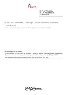 Rules  and Networks, The Légal Culture of Global Business Transactions - note biblio ; n°4 ; vol.55, pg 993-995