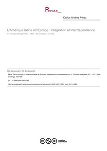 L Amérique latine et l Europe : intégration et interdépendance - article ; n°3 ; vol.56, pg 723-728