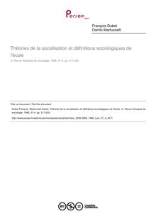 Théories de la socialisation et définitions sociologiques de l école - article ; n°4 ; vol.37, pg 511-535