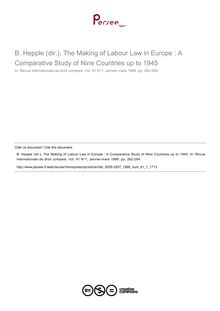B. Hepple (dir.), The Making of Labour Law in Europe : A Comparative Study of Nine Countries up to 1945 - note biblio ; n°1 ; vol.41, pg 262-264
