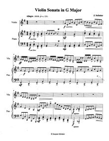 Partition complète, violon Sonata No.1 en G major, G major, Solistier, Jacques