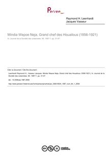 Mindia Wepoe Neja, Grand chef des Houailous (1856-1921) - article ; n°1 ; vol.84, pg 31-47
