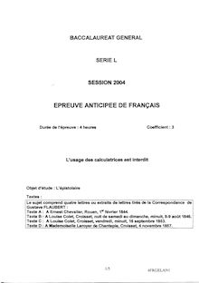 Français 2004 Littéraire Baccalauréat général