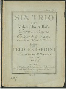 Partition parties complètes, 6 corde Trios, Giardini, Felice par Felice Giardini