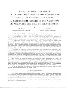 Etude du mode d hérédité de la précocité chez le mil pénicillaire (Pennisetum typhoides Stapf et