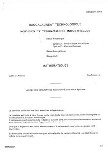 Mathématiques options A et F 2008 S.T.I (Génie Energétique) Baccalauréat technologique