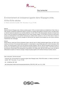 Environnement et croissance agraire dans l Espagne aride, XVIIe-XVIIe siècles - article ; n°3 ; vol.16, pg 377-394