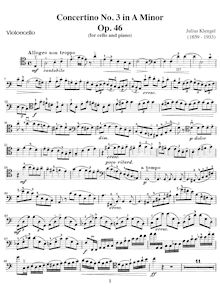Partition de violoncelle, Concertino No.3 en A Minor, Op.46