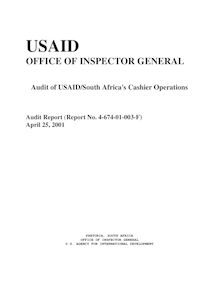 Audit of USAID South Africa s Cashier Operations