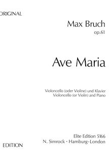 Partition de piano et partition de violoncelle, Ave Maria Op.61 pour violoncelle et orchestre ou Piano