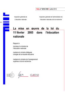 La mise en oeuvre de la loi du 11 février 2005 dans l éducation nationale