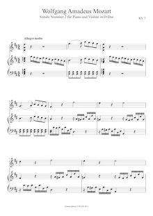 Partition complète, violon Sonata, Violin Sonata No.2, D major, Mozart, Wolfgang Amadeus