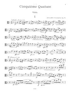 Partition viole de gambe, corde quatuor No.5, Op.70, D minor, Glazunov, Aleksandr