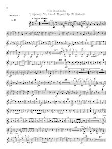 Partition trompette 1 (D, E), 1 (B♭) 2 (D, E), 2 (B♭), Symphony No.4 en A major