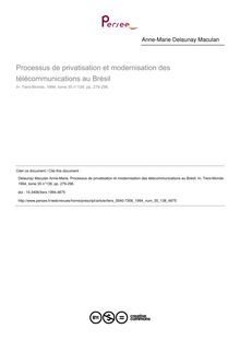Processus de privatisation et modernisation des télécommunications au Brésil - article ; n°138 ; vol.35, pg 279-296