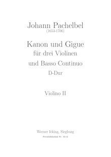 Partition violon 2, Canon et Gigue, Kanon und Gigue für drei Violinen und Basso Continuo