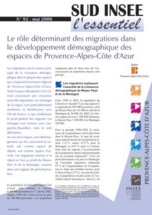 Le rôle déterminant des migrations dans le développement démographique des espaces de Provence-Alpes-Côte d Azur