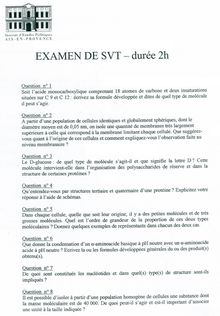 SVT spécialité 2006 IEP Aix - Sciences Po Aix