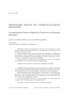 Epistolario Miguel de Unamuno-Joaquín Montaner