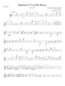 Partition violon I, corde quintette No.3, C major, Mozart, Wolfgang Amadeus par Wolfgang Amadeus Mozart