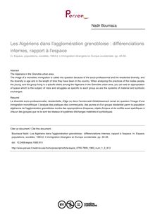 Les Algériens dans l agglomération grenobloise : différenciations internes, rapport à l espace - article ; n°2 ; vol.1, pg 49-56