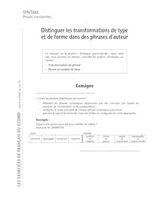 Phrase et modèle de base, Distinguer les transformations de type et de forme dans des phrases d auteur