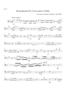 Partition violoncelle, corde quatuor No.1, G minor, Macfarren, George Alexander
