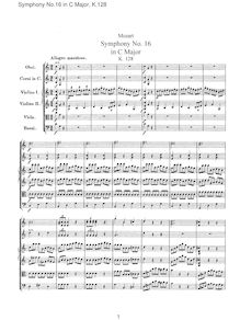 Partition complète, Symphony No.16, C major, Mozart, Wolfgang Amadeus
