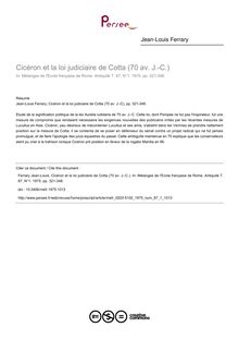 Cicéron et la loi judiciaire de Cotta (70 av. J.-C.) - article ; n°1 ; vol.87, pg 321-348