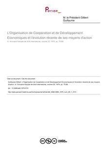 L Organisation de Coopération et de Développement Economiques et l évolution récente de ses moyens d action - article ; n°1 ; vol.25, pg 75-88