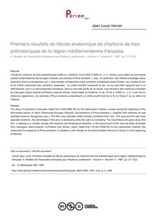 Premiers résultats de l étude anatomique de charbons de bois préhistoriques de la région méditerranéenne française - article ; n°3 ; vol.4, pg 211-222