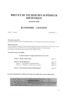 Economie et gestion 2005 BTS Diététique